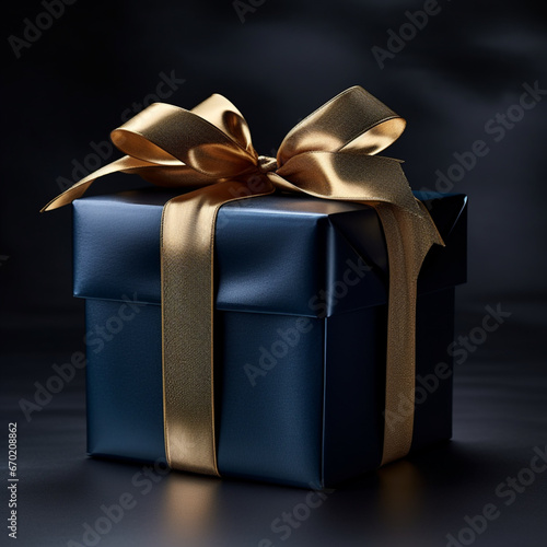 blue gift box isolated on dark