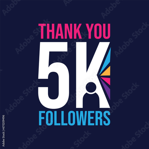5k follower logo design to celebrate 5000 follower on social media. 5000 follower's vectors. Greeting social card thank you followers. Congratulations 5k follower design template.