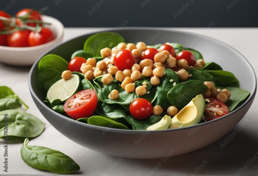 healthy green salad in bowl on grey background, top view healthy green salad in bowl on grey background, top view healthy vegan salad with spinach