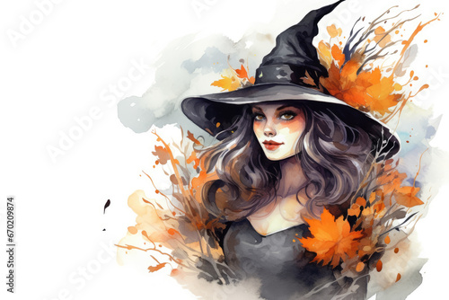 Watercolor witch illustration isolated on white background