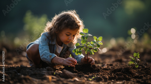 A child planting a tree, symbolizing reforestation efforts to combat global warming
