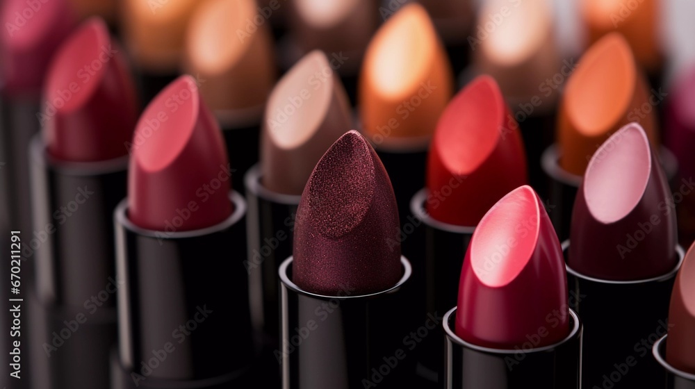 Obraz premium Spectrum of Lipsticks: Array of Colors and Textures
