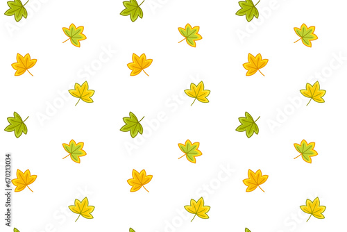 Yellow green leaves of sycamore on seamless pattern. Cartoon, Vector