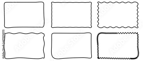 Rectangle doodle frame set. Collection of doodle hand drawn wavy curve deformed frames. Vector illustration isolated on white background photo