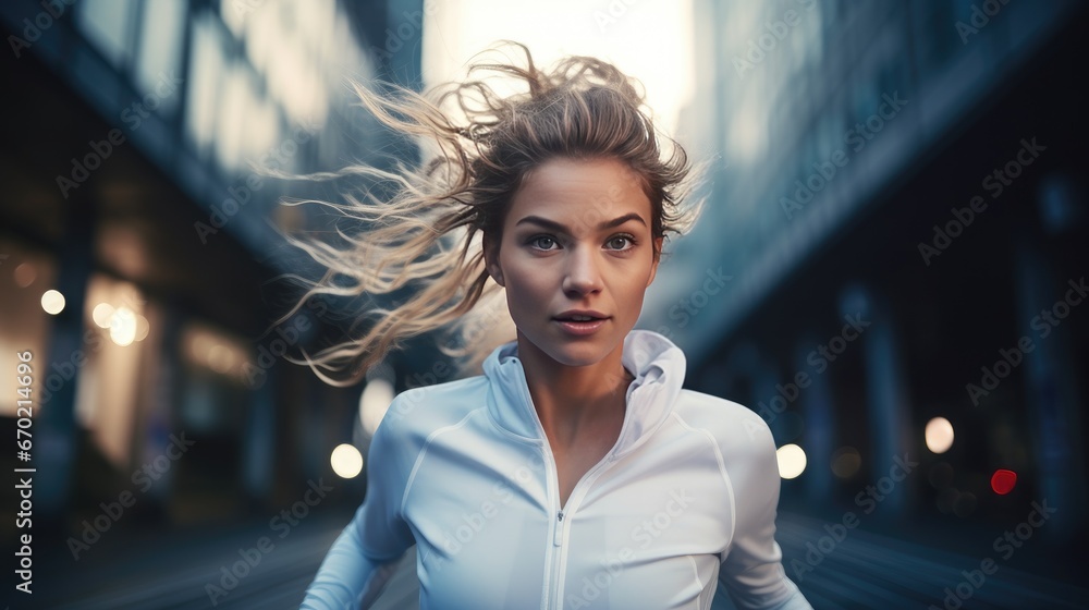 Young woman is jogging outside
