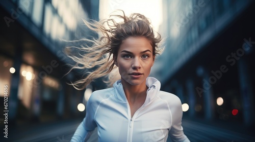 Young woman is jogging outside
