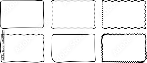 Rectangle doodle frame set. Collection of doodle hand drawn wavy curve deformed frames. PNG photo