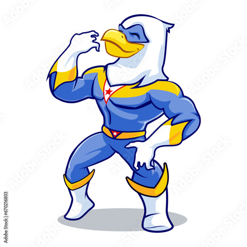 vector mascot illustration a brave american eagle superhero pretends to play the guitar