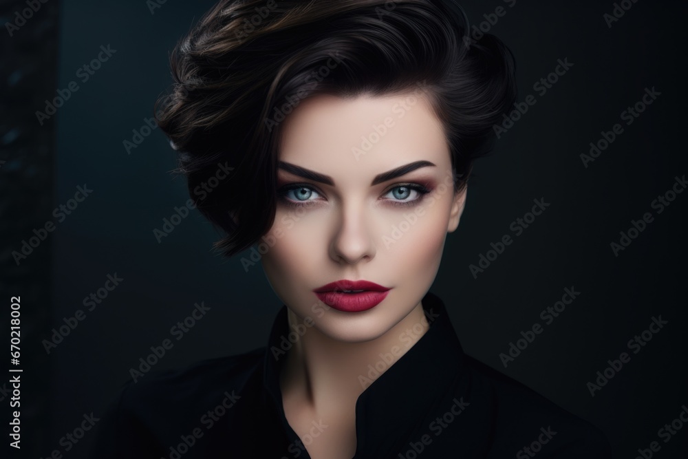 Portrait of a beautiful woman with a fashionable hairstyle. Style, fashion and beauty concept Portrait of a beautiful woman with a fashionable hairstyle. Style, fashion and beauty concept
