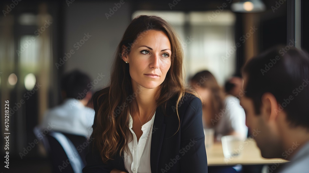 Female Entrepreneur Glancing During a Business Meeting. generative AI Female Entrepreneur Glancing During a Business Meeting. generative AI