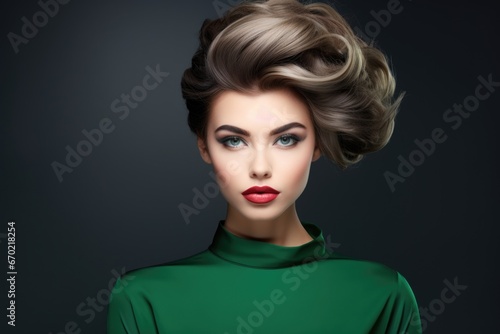 Portrait of a beautiful woman with a fashionable hairstyle. Style, fashion and beauty concept