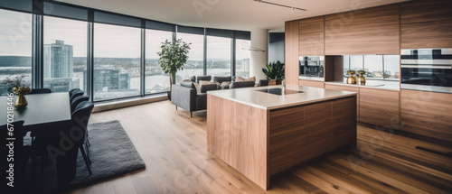 Contemporary kitchen interior in a luxury apartment