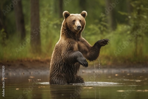 a bear standing water hind legs paws. Generative AI