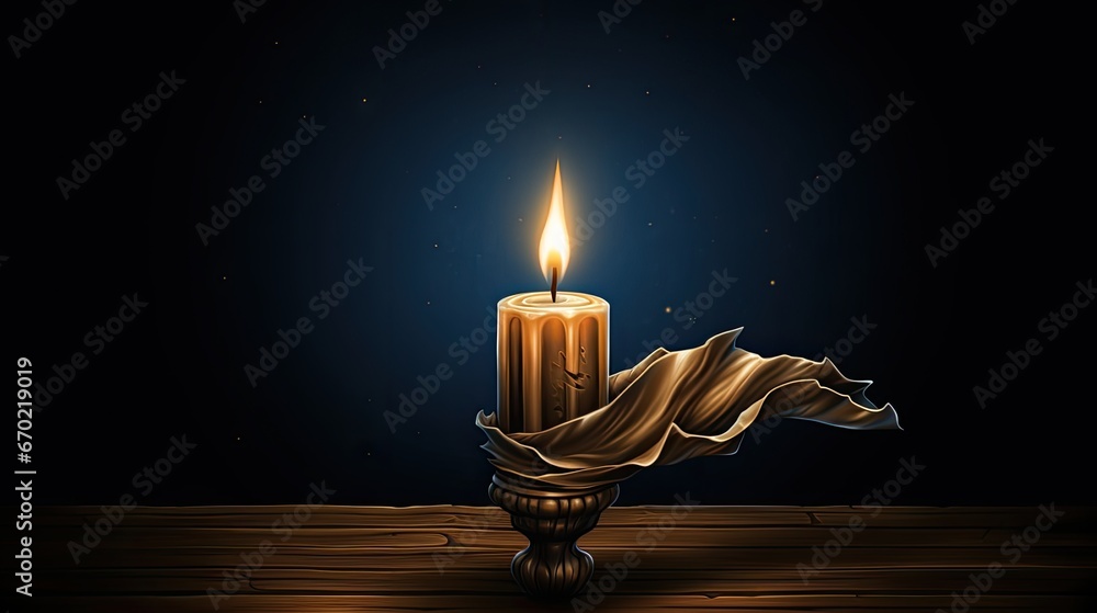 Fototapeta premium a burning candle set against the backdrop of the Israel flag, in observance of International Holocaust Remembrance Day.