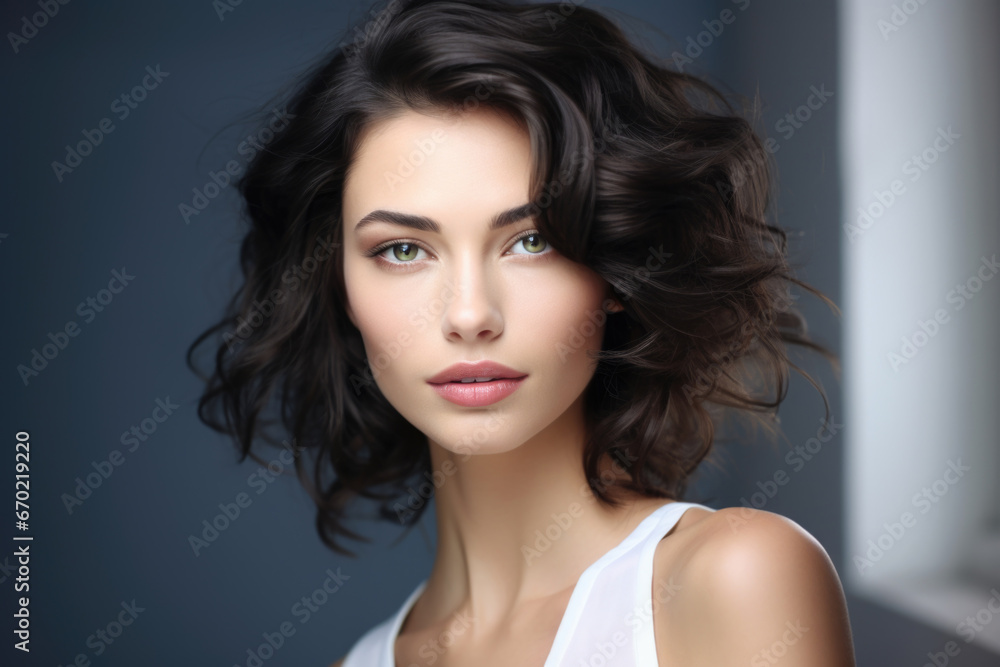 Portrait of a beautiful woman with a fashionable hairstyle. Style, fashion and beauty concept Portrait of a beautiful woman with a fashionable hairstyle. Style, fashion and beauty concept