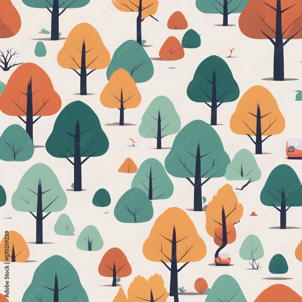forest seamless pattern with colorful trees, bushes and trees. cartoon vector illustration. forest seamless pattern with colorful trees, bushes and trees. cartoon vector illustration. seamless pattern