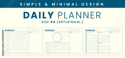 Daily planner template simple and minimal design, size A4
