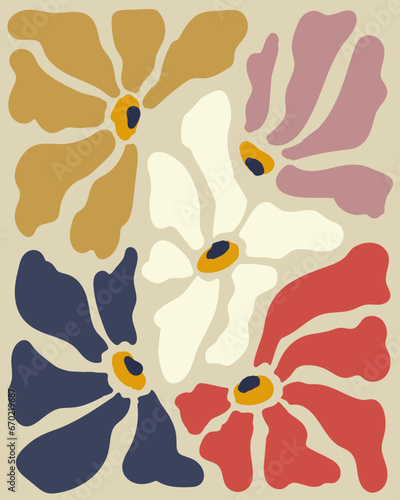 Modern poster with abstract botanical figures in the style of Matisse. Plants  flowers  leaves  paper collage. Vector modern design element for drawing  card  decoration  print  cover.