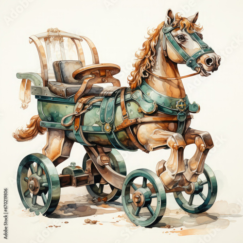 Rocking Horse Watercolor Sublimation illustration, Generative Ai