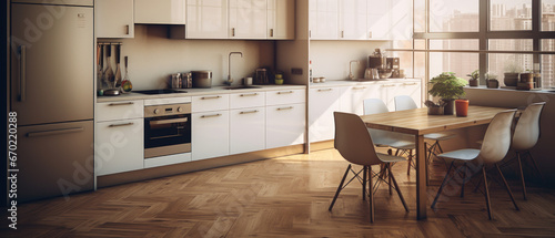 Contemporary kitchen interior in a luxury apartment