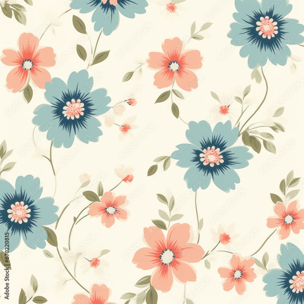 Seamless floral pattern on beige background