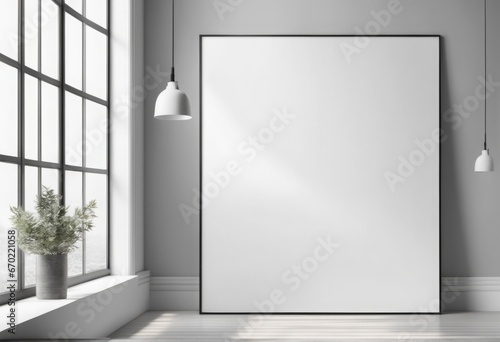 blank poster on modern concrete wall. 3D rendering blank poster on modern concrete wall. 3D rendering blank poster in modern interior