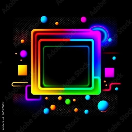Festive carnival futuristic background with many blurred glowing bright circles. Frame for text. Bokeh effect. Design for wallpaper, presentation, advertising, flyer, website, booklet, postcard