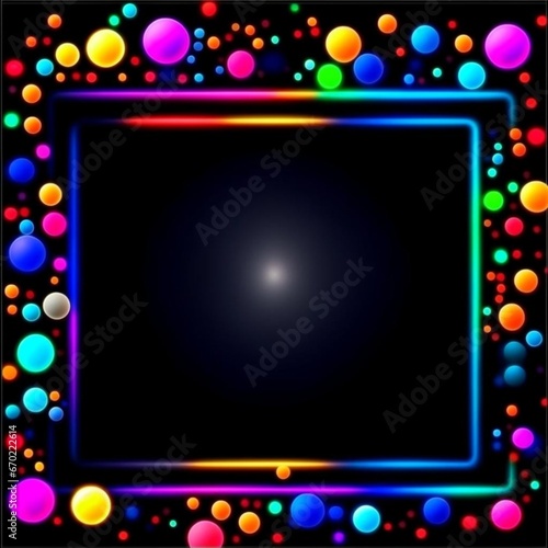 Festive carnival background with many blurred glowing bright circles. Frame for text. Bokeh effect. Trendy design for wallpaper, presentation, advertising, flyer, website, booklet, postcard, poster.