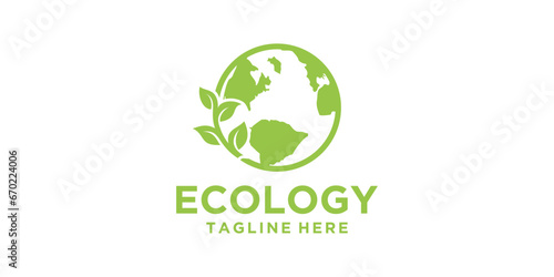 Modern ecological globe design .environmental logo with green leaves, green globe logo. green world. green earth