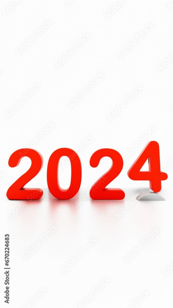 2024 New Year, Happy new Year vertical video, Portrait video suitable forsocial media, red text 2024 come up after old year 2023, animated motion graphics 3d text 2024 New Year, Happy new Year vertical video, Portrait video suitable forsocial media, red text 2024 come up after old year 2023, animated motion graphics 3d text