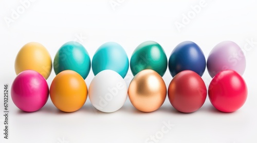 Perfect colorful Easter eggs painted in different colors on a white background