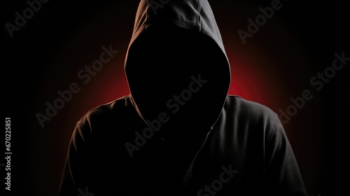 Suspicious figure in a hoodie and mask, lurking in shadows with concealed identity. Mysterious behavior and hidden intentions raise caution photo