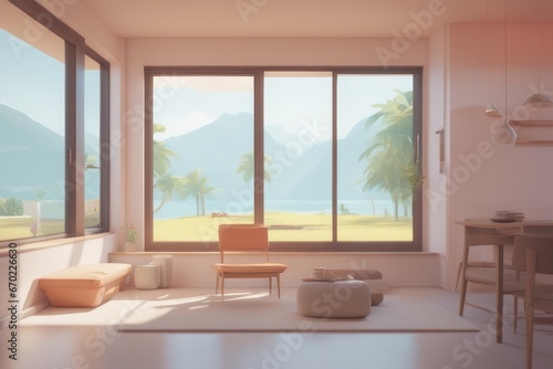 modern interior design with window, 3D rendering modern interior design with window, 3D rendering 3D rendering of the living room © Shubham