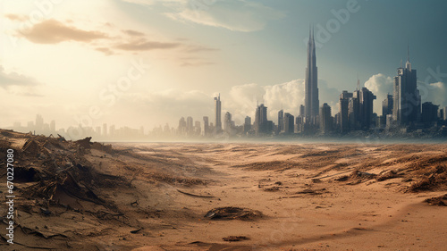 Futuristic city turned into desert