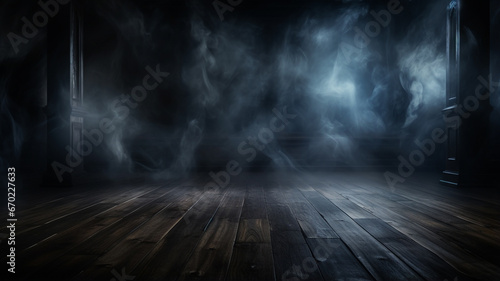 dark wooden floor  smoke and smoke background. empty place.