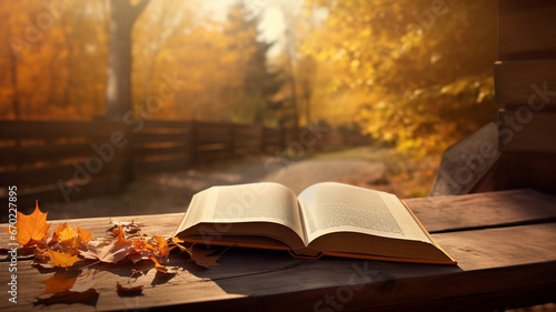 autumn book in the park on a bench