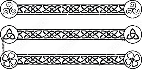 Celtic pattern borders with spirals, triquetras and 4 leaf clovers