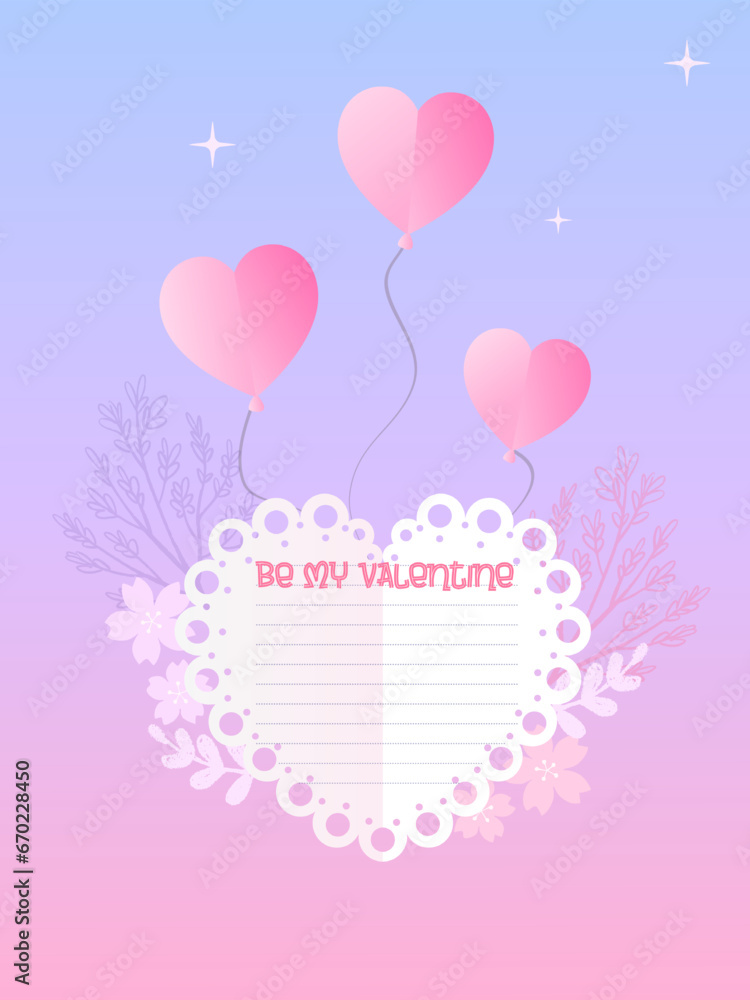 valentine greeting card Happy Valentine's day card poster or voucher. Beautiful paper cut  with white heart frame on pink background. Vector illustration. Papercut style. Place for text