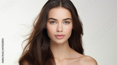 Beautiful brunette girl with perfect skin, cosmetics beauty skin care salon advertisement baner 