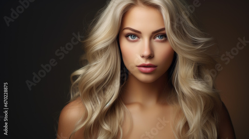 Beautiful blonde girl with perfect skin, cosmetics beauty skin care salon advertisement baner 
