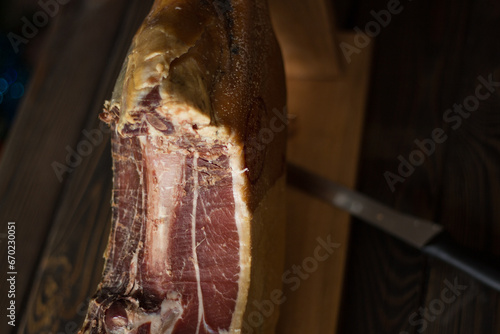 Wallpaper Mural Top view of whole Serrano ham Torontodigital.ca