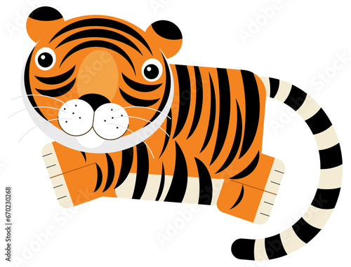 cartoon asian scene with happy cat tiger isolated illustration for children