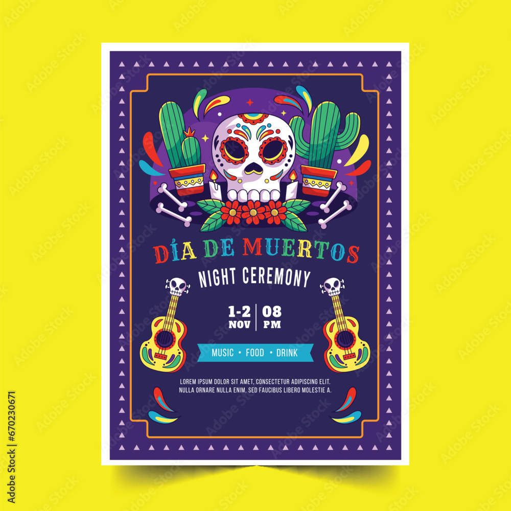 hand drawn dia de muertos festival vertical poster template design vector illustration