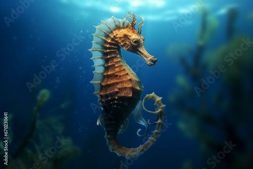 A seahorse swimming undersea. Generative AI
