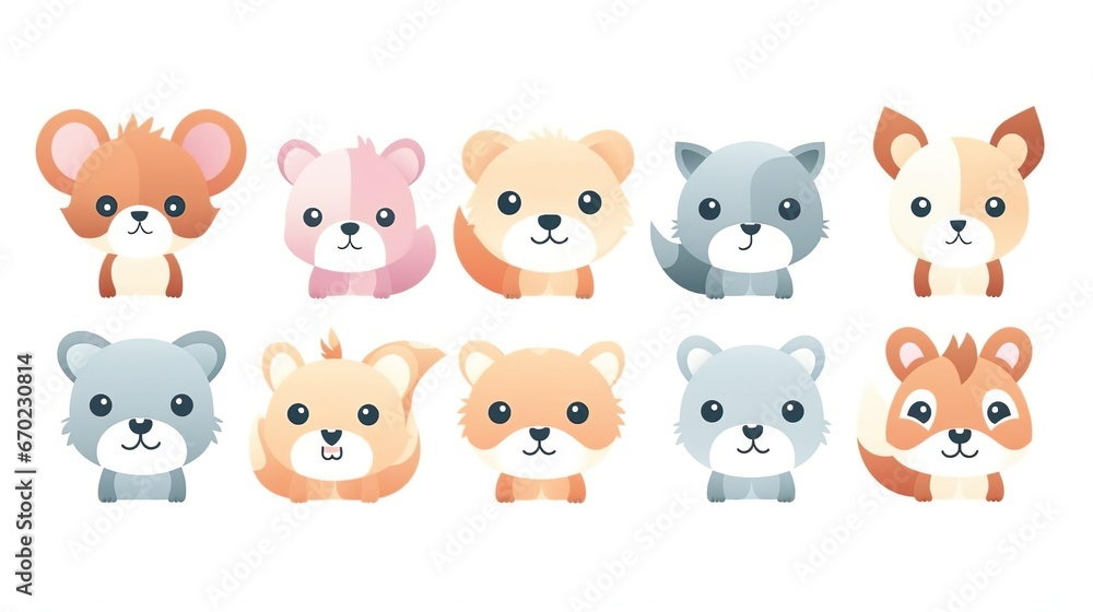 Fototapeta premium Colorful set of little cartoon animals characters