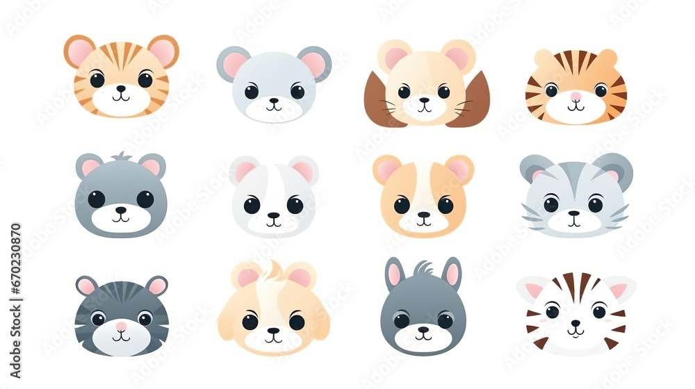 Colorful set of little cartoon animals characters