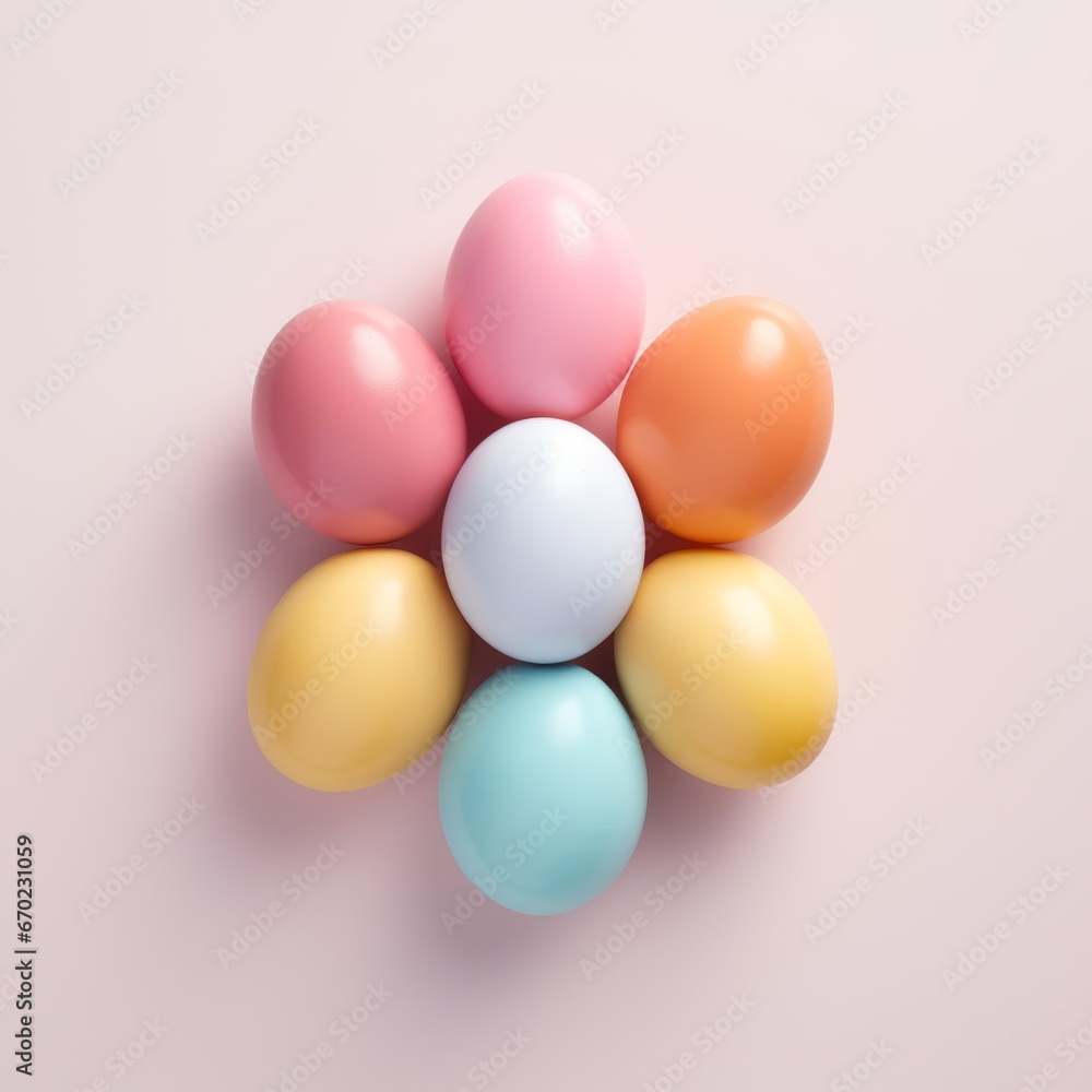 Minimal composition made of candies in the shape of egg against pastel background Minimal composition made of candies in the shape of egg against pastel background