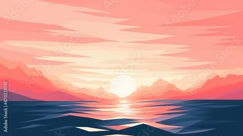unset over the ocean vector simple 3d smooth cut photo