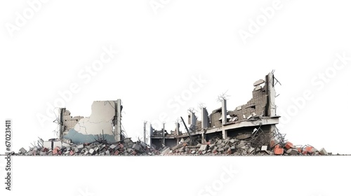 Wrecked Building Panorama with Concrete Debris and H photo