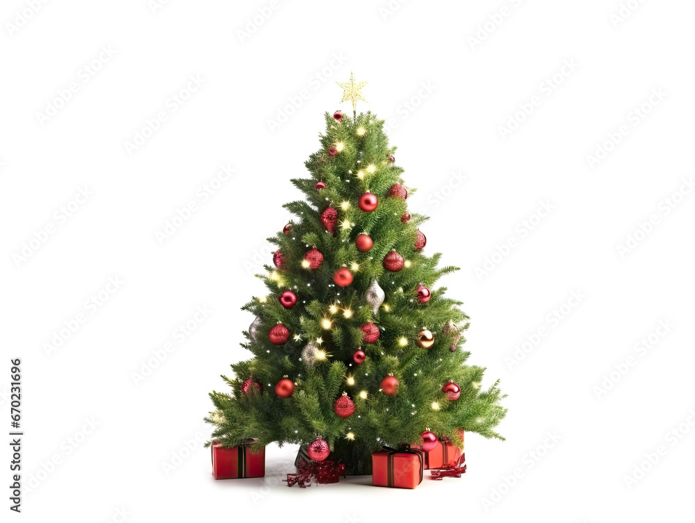Decorated Christmas tree isolated on white background Decorated Christmas tree isolated on white background
